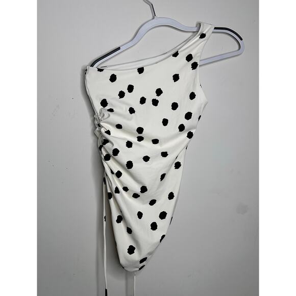 Jonathan Simkhai One-shoulder Ruched Polka-dot Swimsuit - Picture 2 of 8